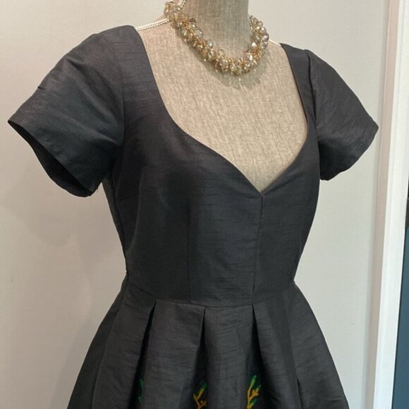 eShakti Floral Embroidery Dupioni Sweetheart Dress - Picture 13 of 16